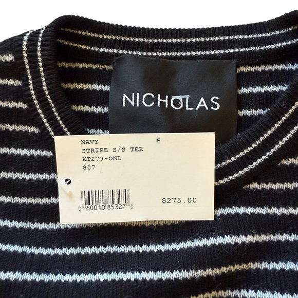 NICHOLAS Navy and White Striped Short Sleeve Tee - Picture 8 of 9